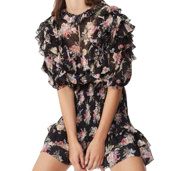 REBECCA TAYLOR | $550 Bouquet Floral Silk Smocked Dress, Size Small - Picture 10 of 11